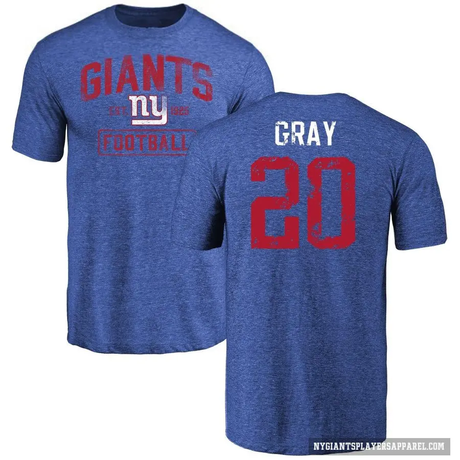 Youth ＃20 Eric Gray New York Giants Gray Distressed T-Shirt Royal