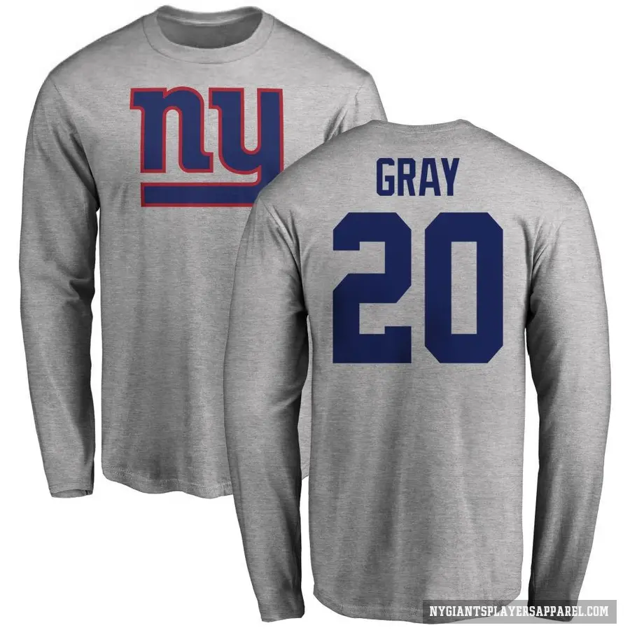 Youth ＃20 Eric Gray New York Giants Gray Logo Long Sleeve T-Shirt Ash