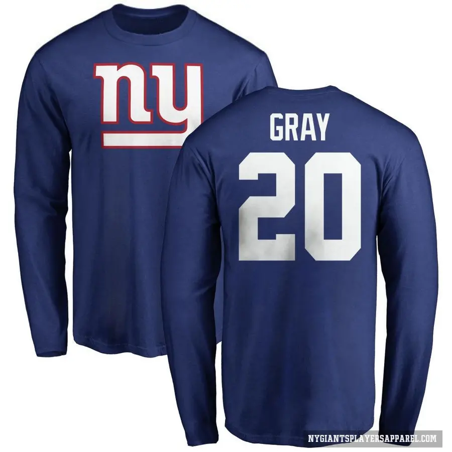 Youth ＃20 Eric Gray New York Giants Gray Logo Long Sleeve T-Shirt Royal