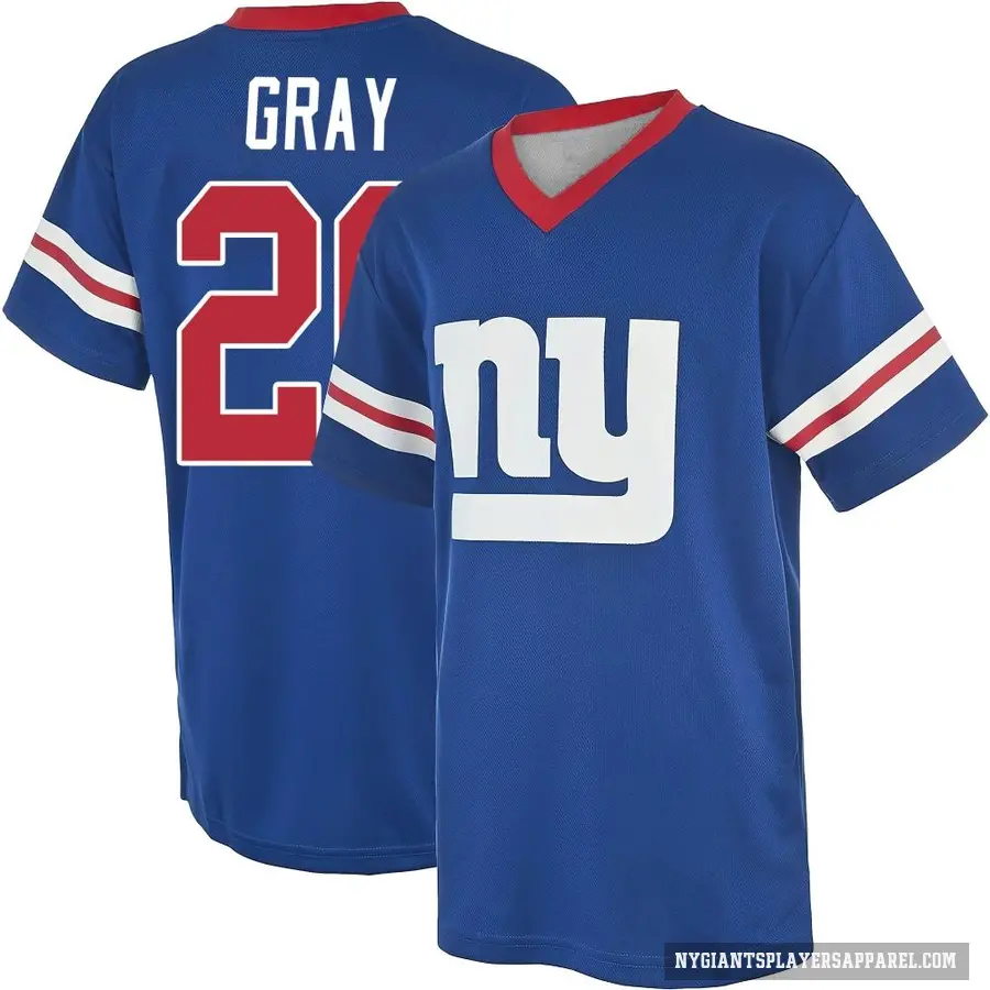 Youth ＃20 Eric Gray New York Giants Gray Royal Game Day V-Neck T-Shirt