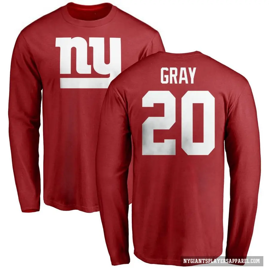 Youth ＃20 Eric Gray New York Giants Red Logo Long Sleeve T-Shirt