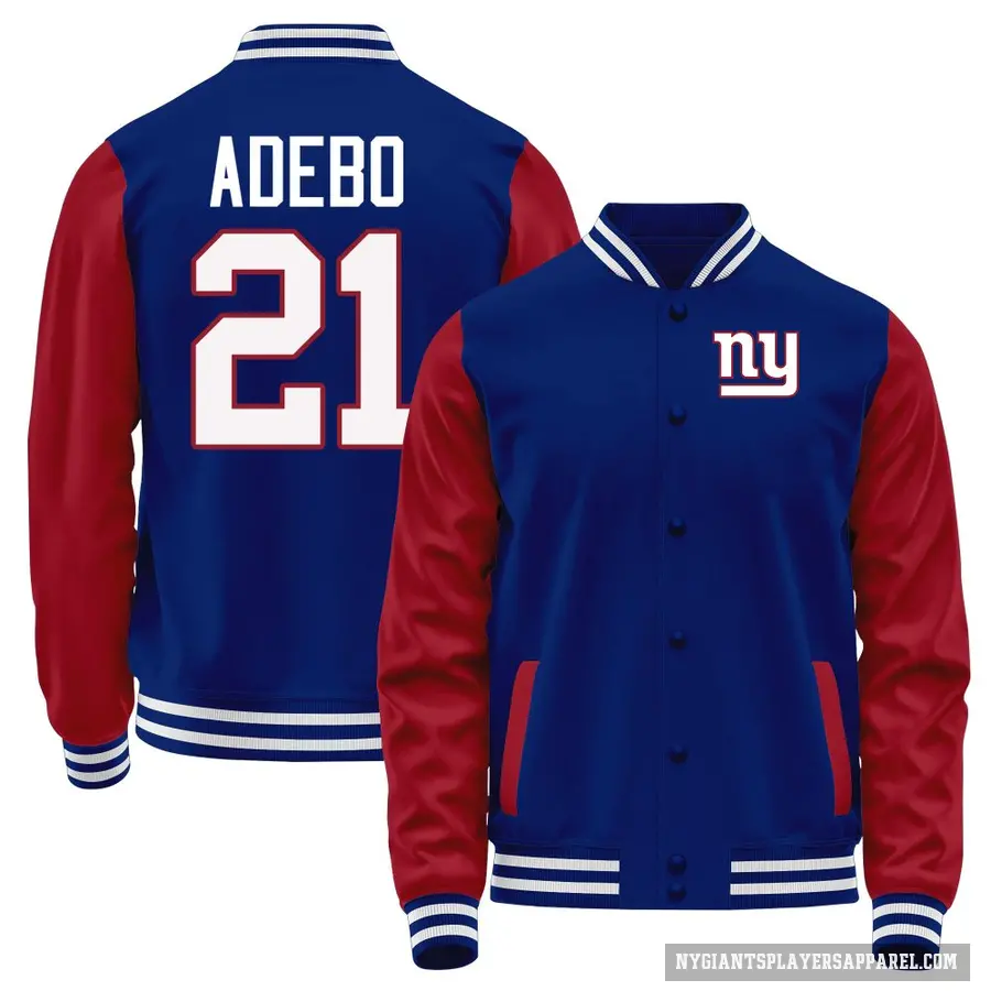 Youth ＃21 Paulson Adebo New York Giants Blue/Red Full-Snap Name & Number Jacket