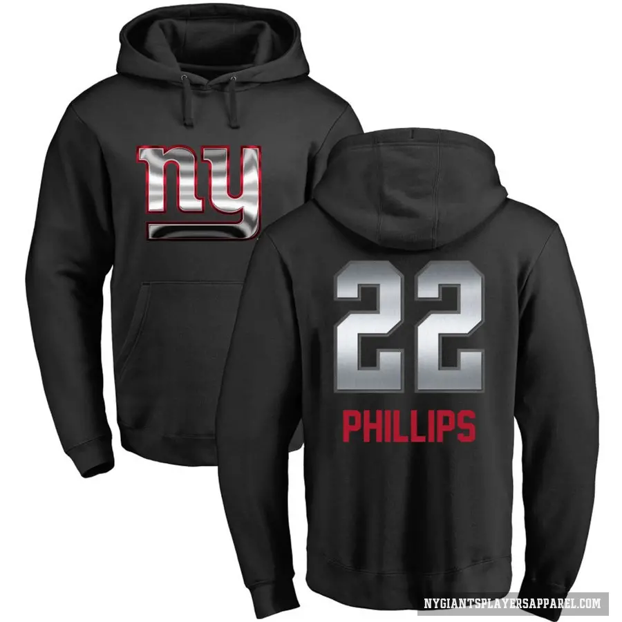 Youth ＃22 Dru Phillips New York Giants Black Midnight Mascot Pullover Hoodie