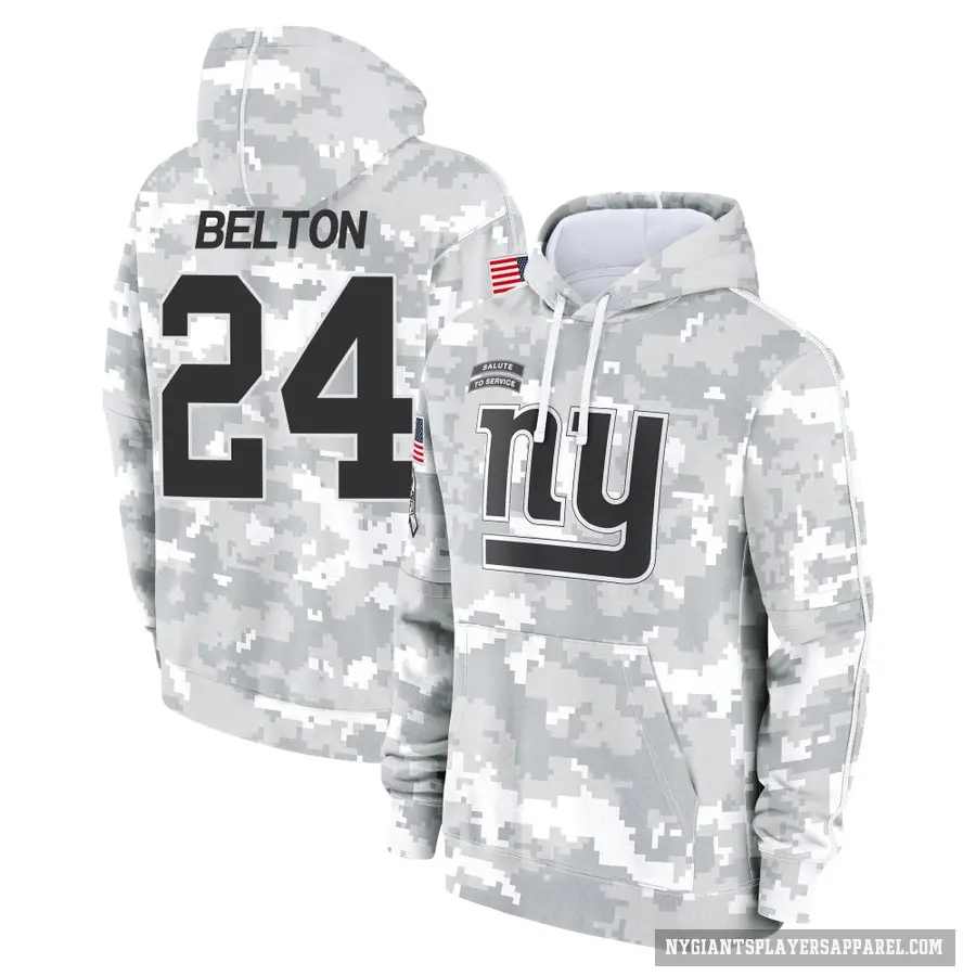 Youth ＃24 Dane Belton New York Giants Arctic Camo 2024 Salute to Service Club Fleece Pullover Hoodie
