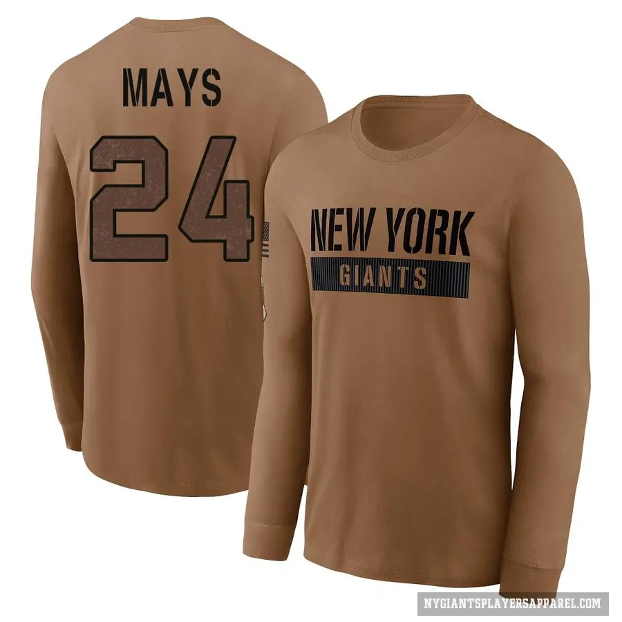 Youth ＃24 Willie Mays New York Giants Brown 2023 Salute To Service Long Sleeve T-Shirt