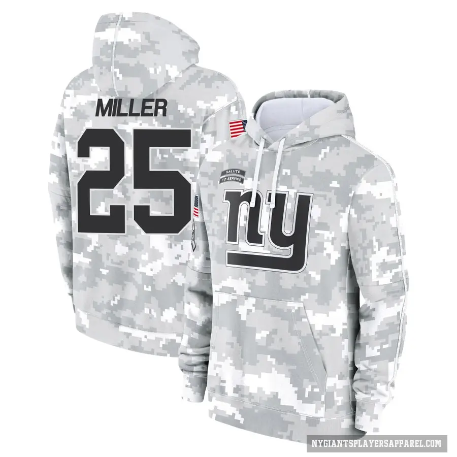 Youth ＃25 Dante Miller New York Giants Arctic Camo 2024 Salute to Service Club Fleece Pullover Hoodie