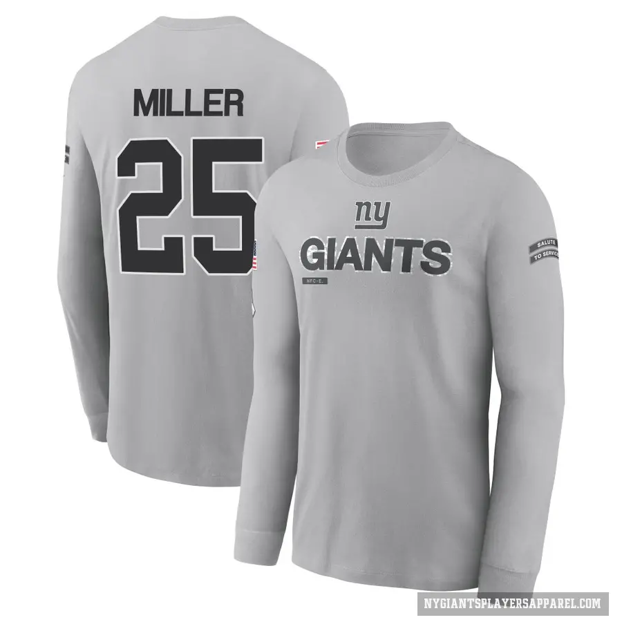 Youth ＃25 Dante Miller New York Giants Gray 2024 Salute to Service Long Sleeve T-Shirt