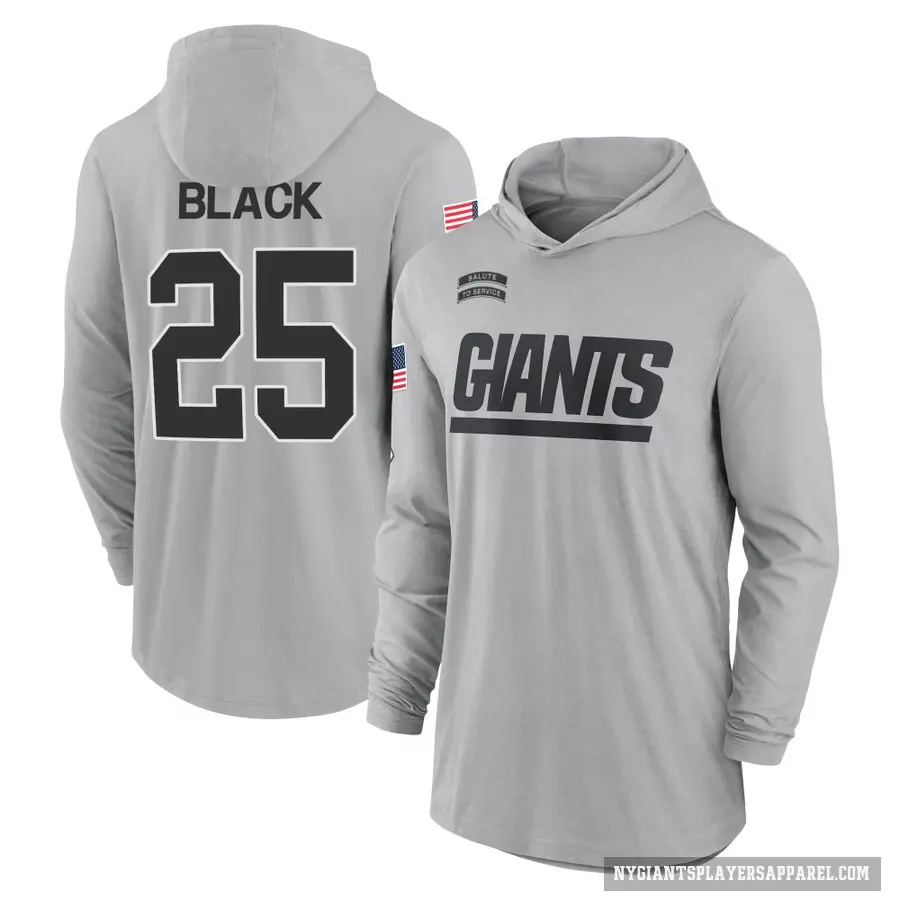 Youth ＃25 Korie Black New York Giants Black Gray 2024 Salute to Service Lightweight Performance Long Sleeve Hooded T-Shirt