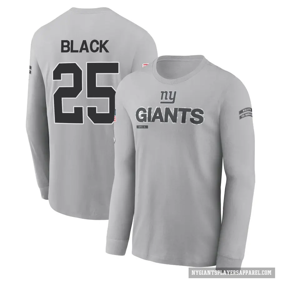 Youth ＃25 Korie Black New York Giants Black Gray 2024 Salute to Service Long Sleeve T-Shirt