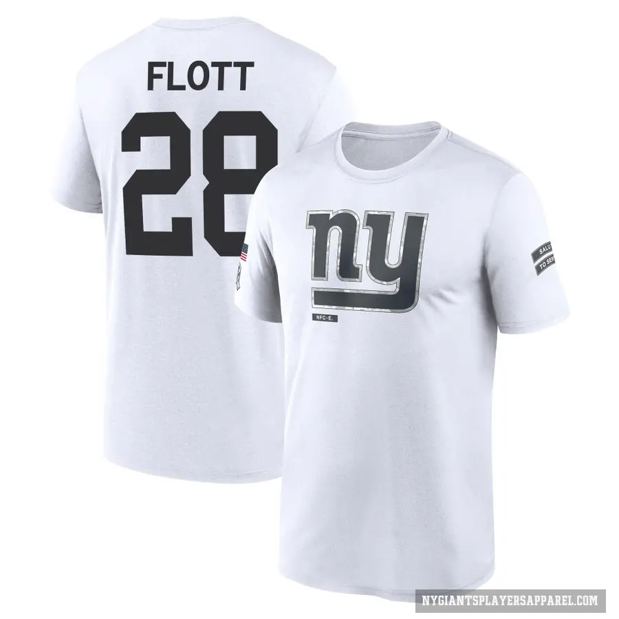 Youth ＃28 Cor'Dale Flott New York Giants White 2024 Salute to Service Performance T-Shirt