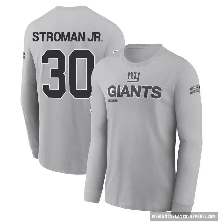 Youth ＃30 Greg Stroman Jr. New York Giants Gray 2024 Salute to Service Long Sleeve T-Shirt