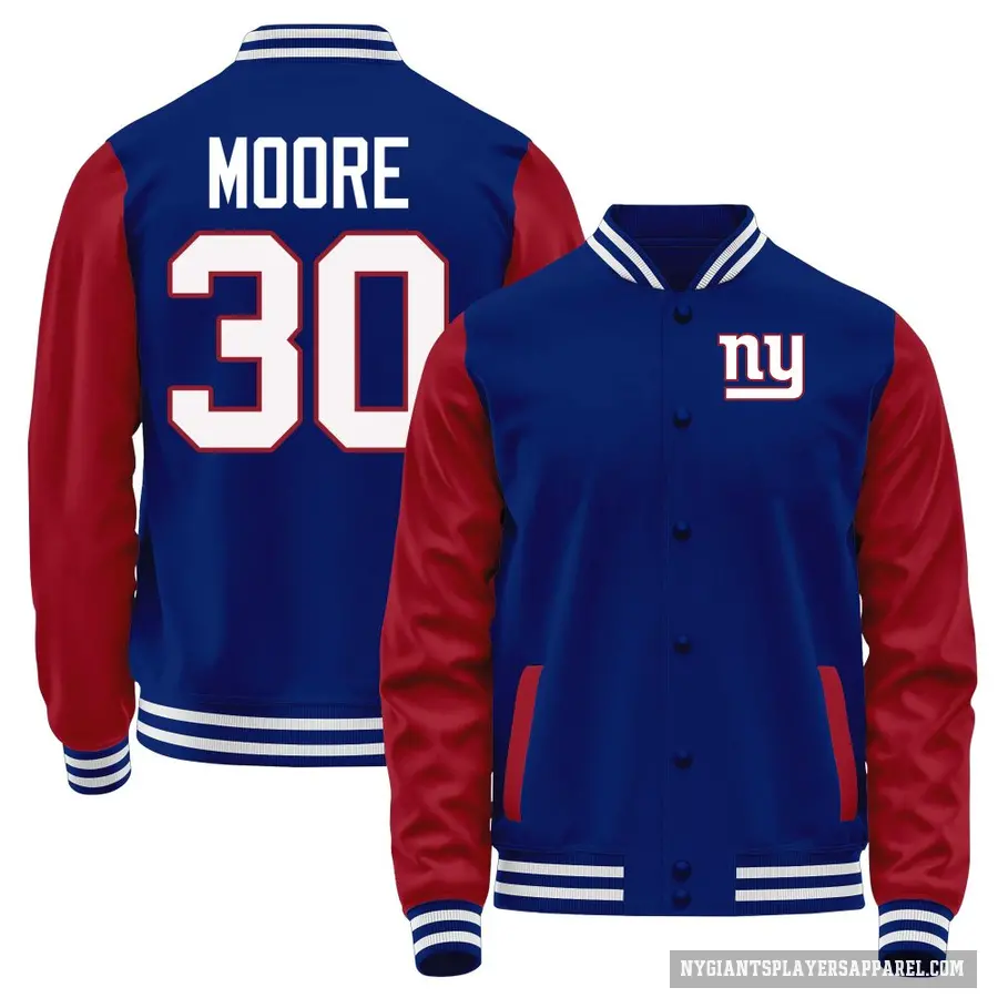 Youth ＃30 TJ Moore New York Giants Blue/Red Full-Snap Name & Number Jacket