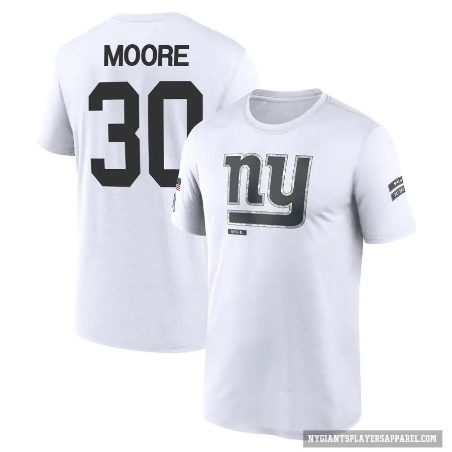Youth ＃30 TJ Moore New York Giants White 2024 Salute to Service Performance T-Shirt