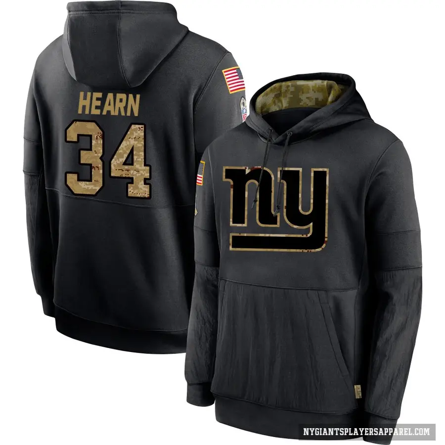 Youth ＃34 Azizi Hearn New York Giants Black 2020 Salute to Service Sideline Performance Pullover Hoodie
