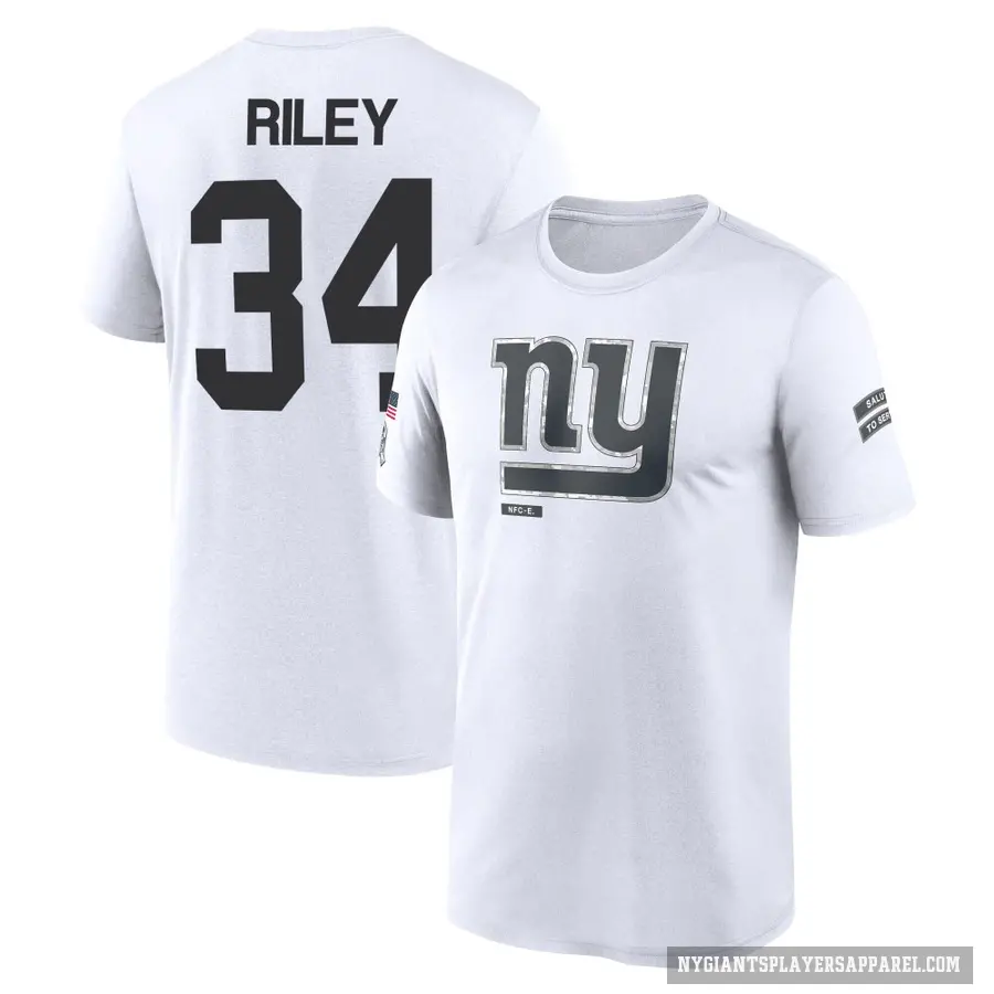 Youth ＃34 Elijah Riley New York Giants White 2024 Salute to Service Performance T-Shirt