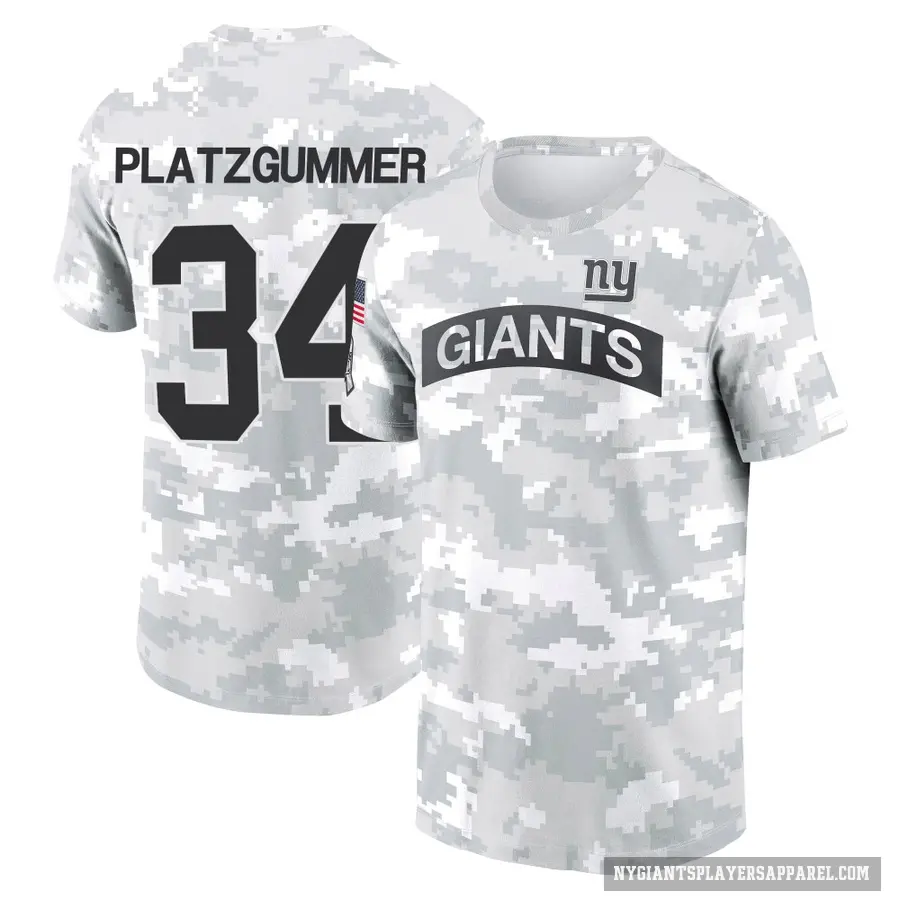 Youth ＃34 Sandro Platzgummer New York Giants Camo Arctic 2024 Salute to Service Performance T-Shirt