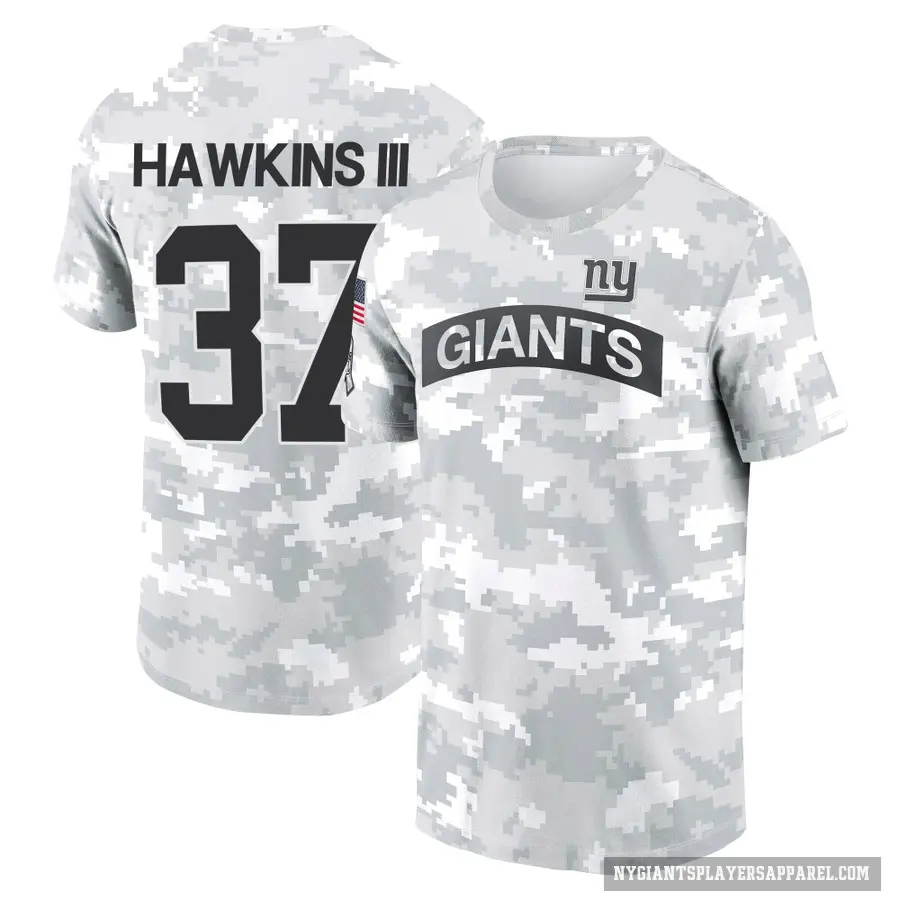 Youth ＃37 Tre Hawkins III New York Giants Camo Arctic 2024 Salute to Service Performance T-Shirt