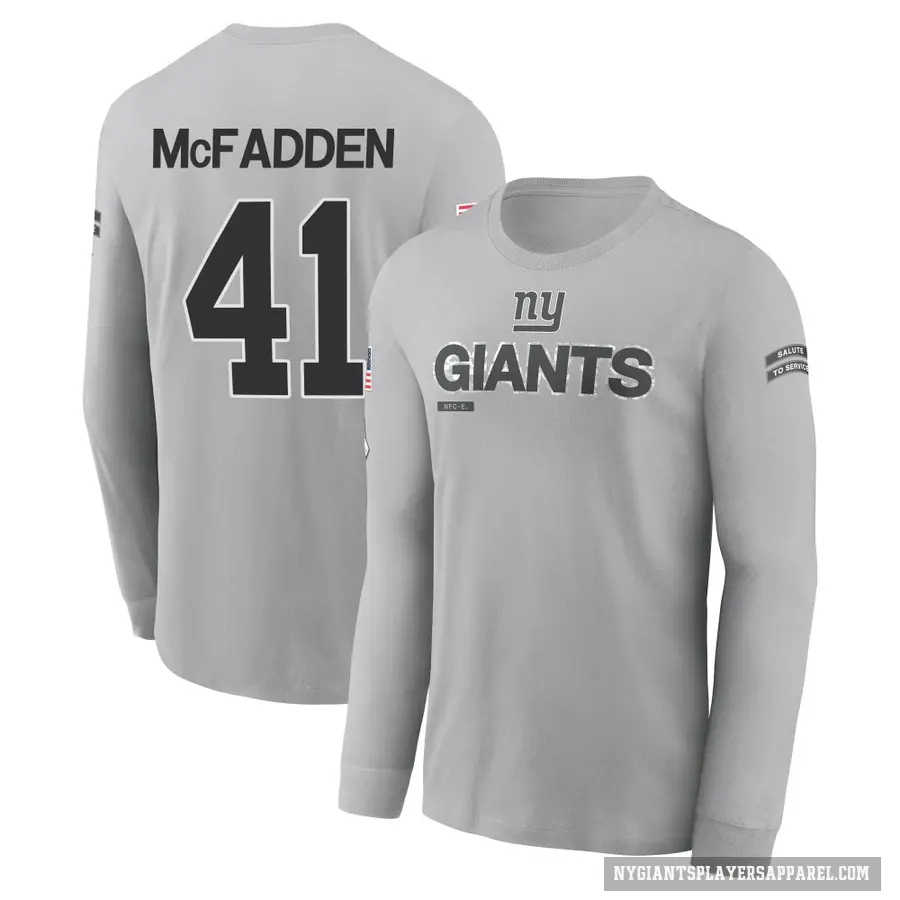 Youth ＃41 Micah McFadden New York Giants Gray 2024 Salute to Service Long Sleeve T-Shirt