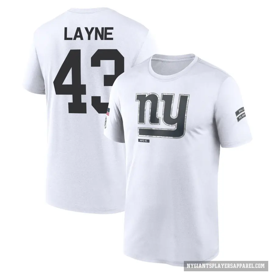 Youth ＃43 Raheem Layne New York Giants White 2024 Salute to Service Performance T-Shirt