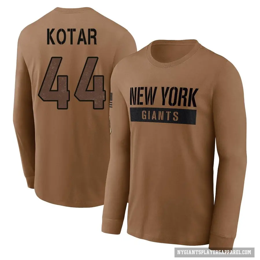 Youth ＃44 Doug Kotar New York Giants Brown 2023 Salute To Service Long Sleeve T-Shirt