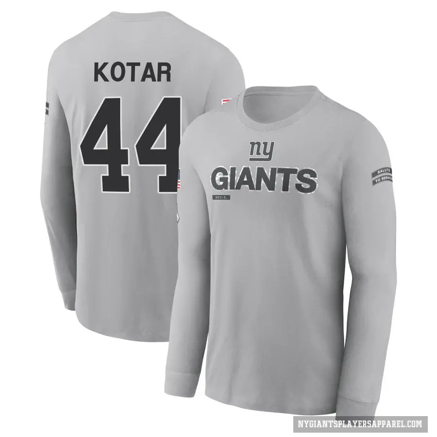 Youth ＃44 Doug Kotar New York Giants Gray 2024 Salute to Service Long Sleeve T-Shirt