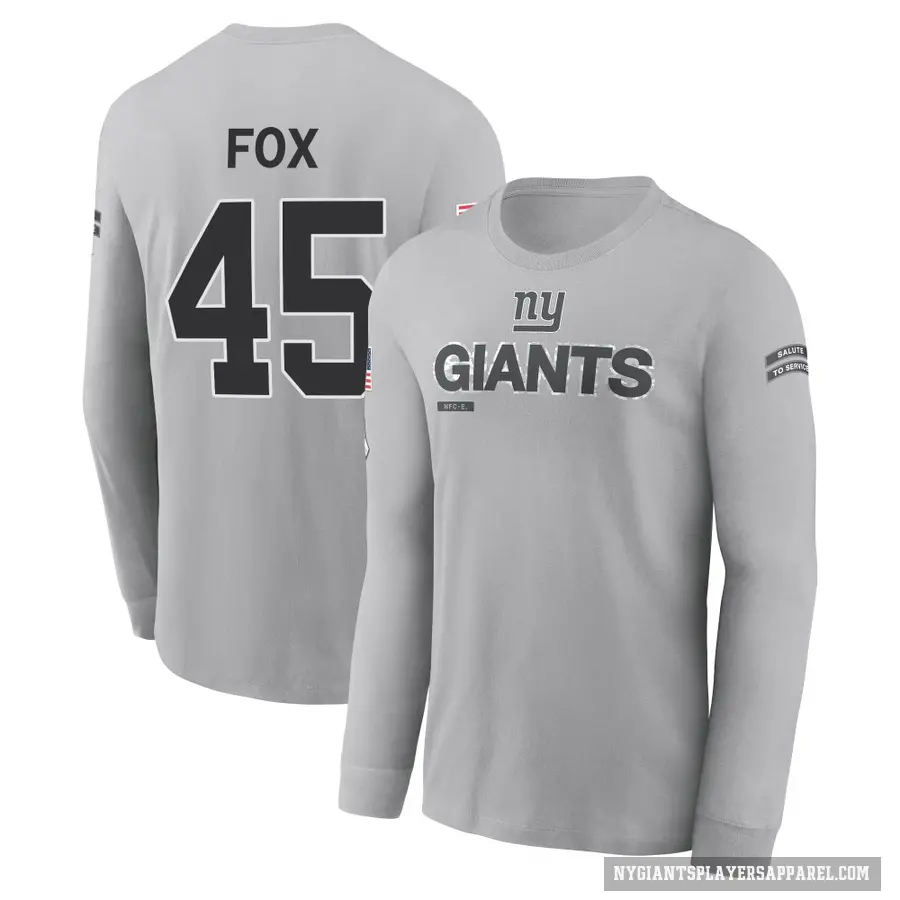 Youth ＃45 Tomon Fox New York Giants Gray 2024 Salute to Service Long Sleeve T-Shirt
