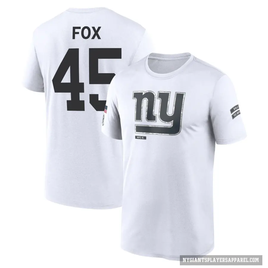 Youth ＃45 Tomon Fox New York Giants White 2024 Salute to Service Performance T-Shirt
