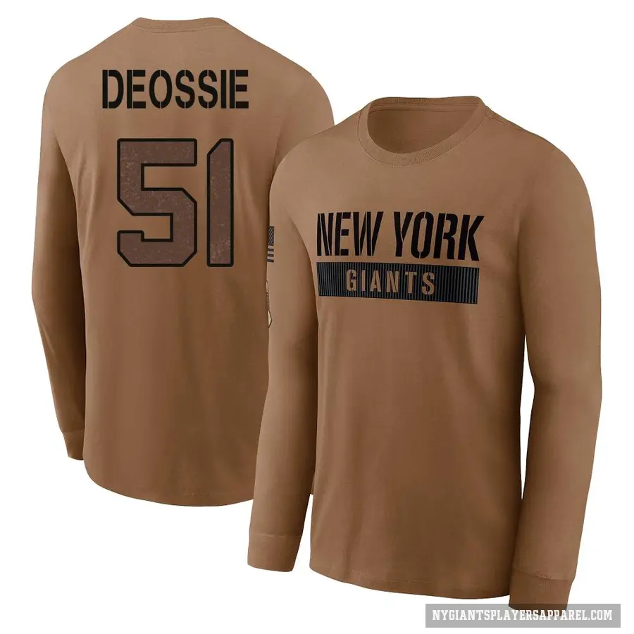 Youth ＃51 Zak DeOssie New York Giants Brown 2023 Salute To Service Long Sleeve T-Shirt
