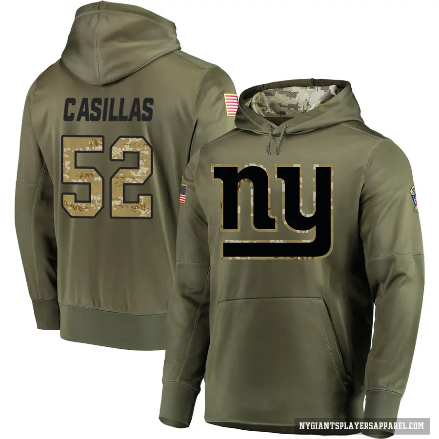 Youth ＃52 Jonathan Casillas New York Giants Olive Salute to Service Pullover Hoodie