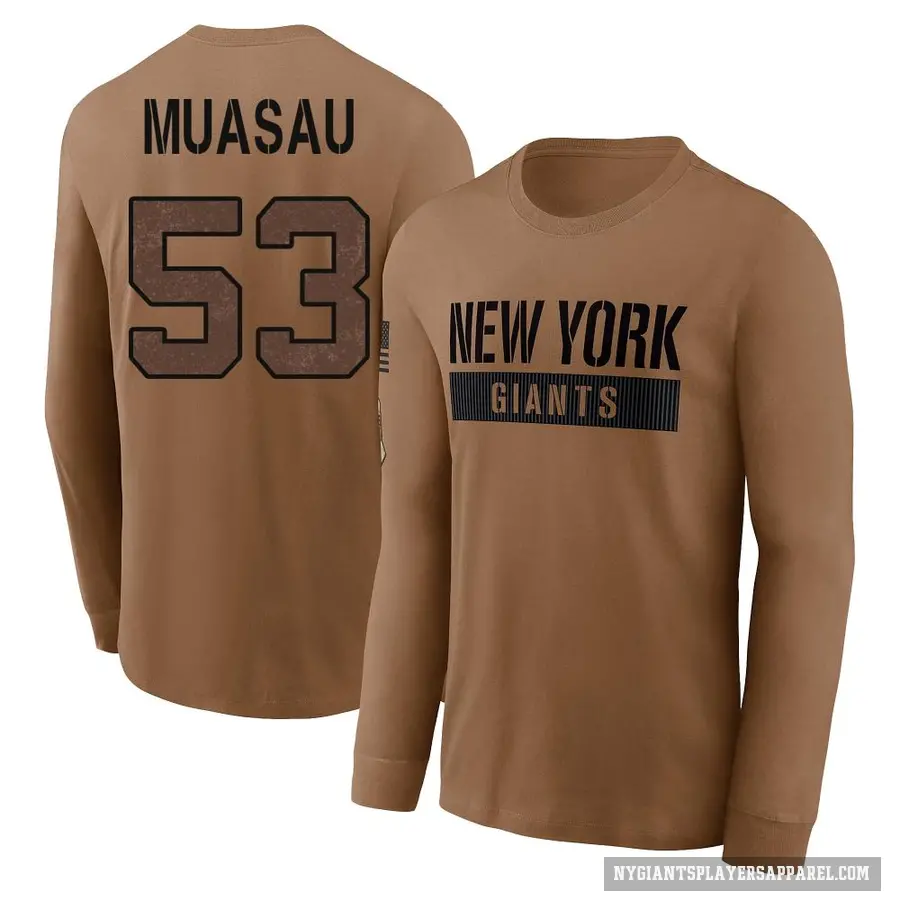 Youth ＃53 Darius Muasau New York Giants Brown 2023 Salute To Service Long Sleeve T-Shirt