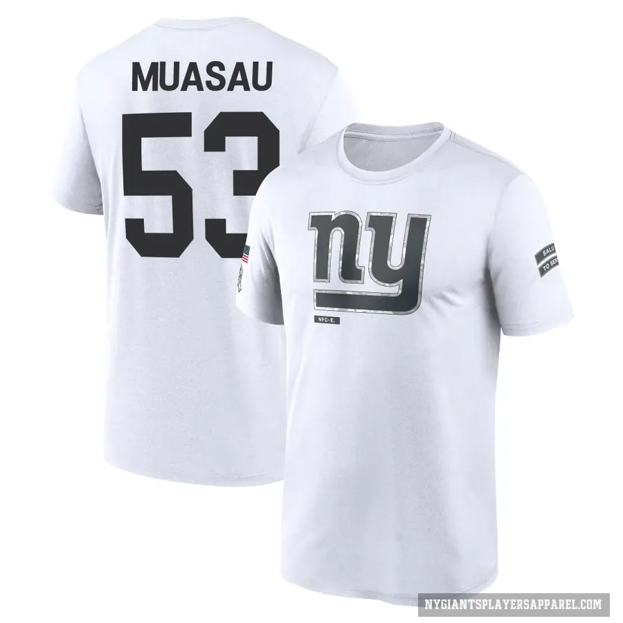 Youth ＃53 Darius Muasau New York Giants White 2024 Salute to Service Performance T-Shirt