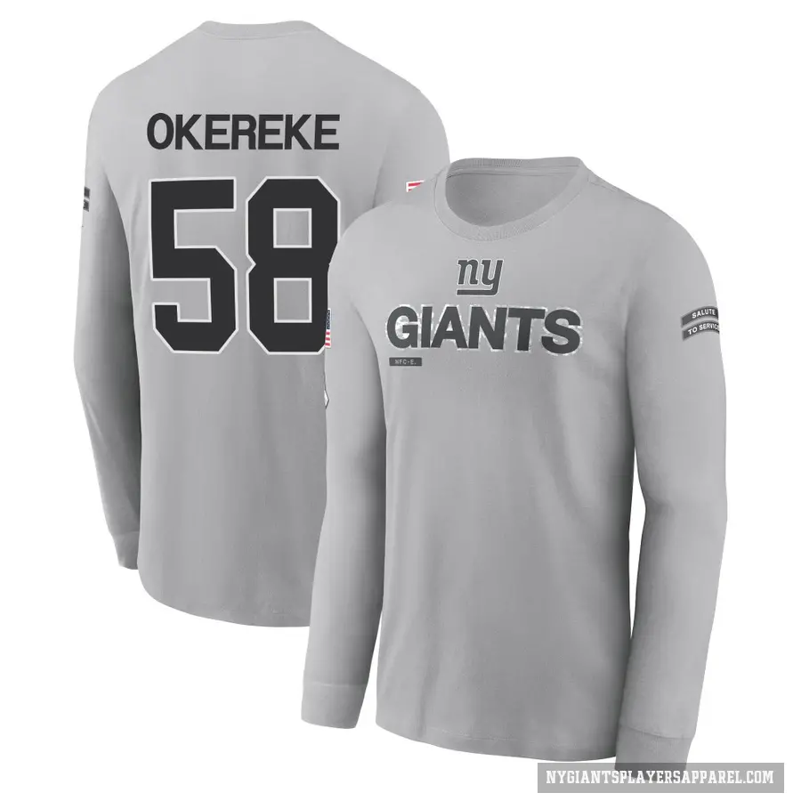 Youth ＃58 Bobby Okereke New York Giants Gray 2024 Salute to Service Long Sleeve T-Shirt
