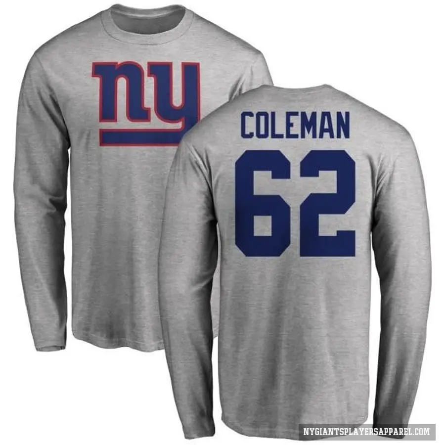Youth ＃62 Davon Coleman New York Giants Ash Logo Long Sleeve T-Shirt