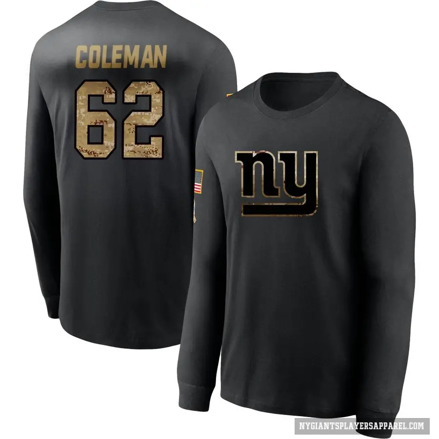 Youth ＃62 Davon Coleman New York Giants Black 2020 Salute To Service Sideline Performance Long Sleeve T-Shirt