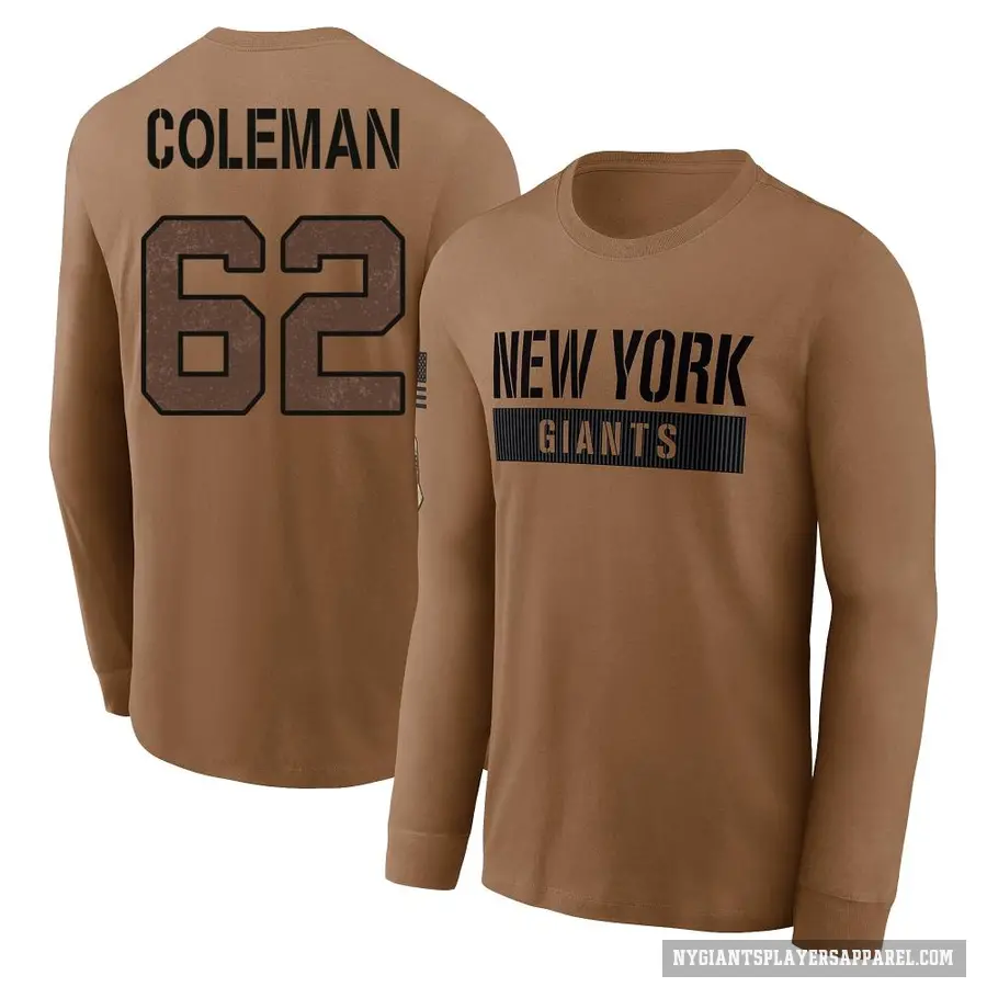 Youth ＃62 Davon Coleman New York Giants Brown 2023 Salute To Service Long Sleeve T-Shirt