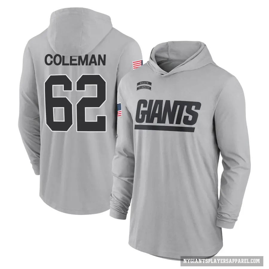 Youth ＃62 Davon Coleman New York Giants Gray 2024 Salute to Service Lightweight Performance Long Sleeve Hooded T-Shirt
