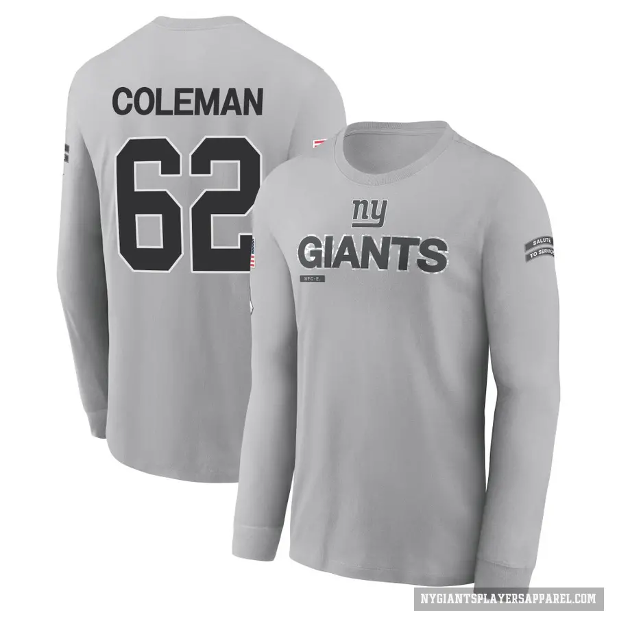 Youth ＃62 Davon Coleman New York Giants Gray 2024 Salute to Service Long Sleeve T-Shirt