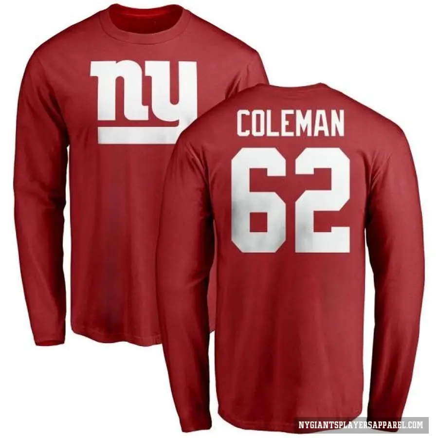 Youth ＃62 Davon Coleman New York Giants Red Logo Long Sleeve T-Shirt