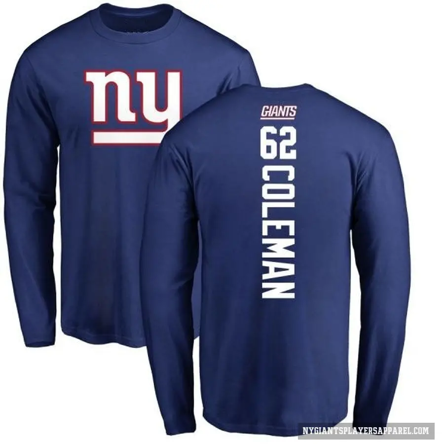 Youth ＃62 Davon Coleman New York Giants Royal Backer Long Sleeve T-Shirt