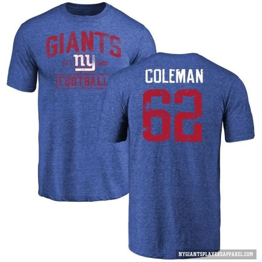 Youth ＃62 Davon Coleman New York Giants Royal Distressed T-Shirt