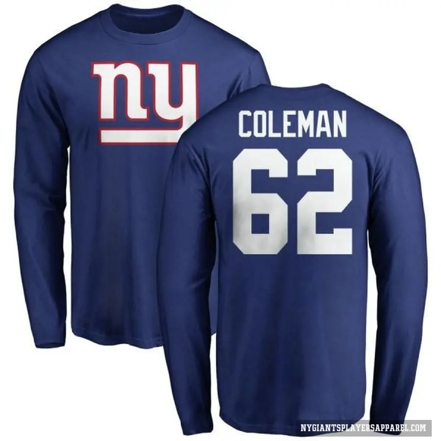 Youth ＃62 Davon Coleman New York Giants Royal Logo Long Sleeve T-Shirt