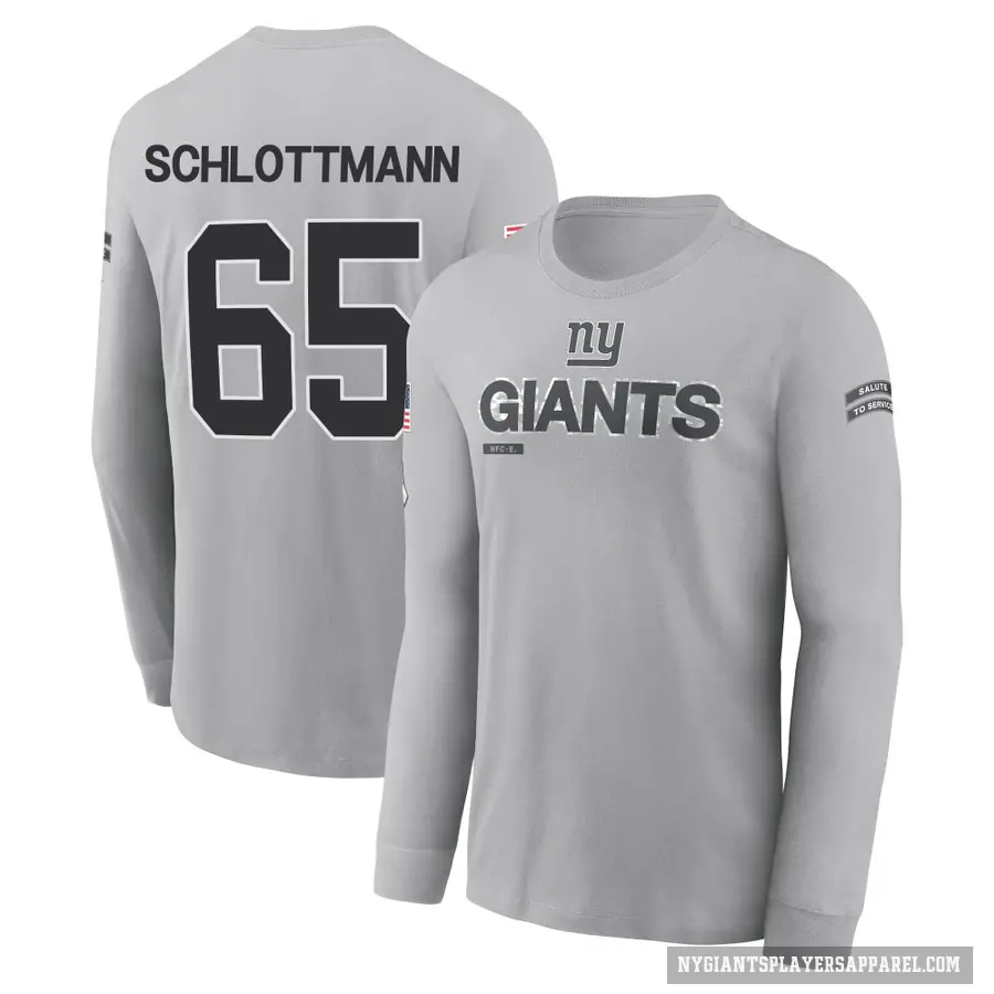 Youth ＃65 Austin Schlottmann New York Giants Gray 2024 Salute to Service Long Sleeve T-Shirt
