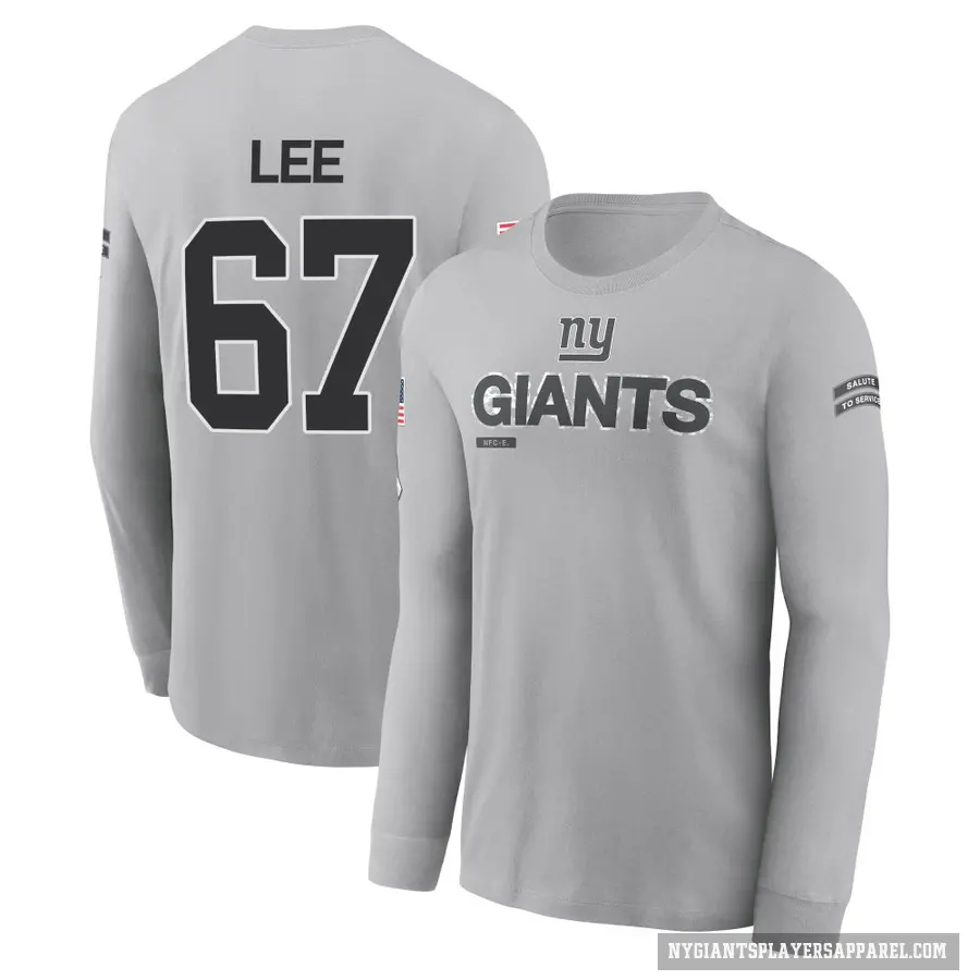 Youth ＃67 Ricky Lee New York Giants Gray 2024 Salute to Service Long Sleeve T-Shirt