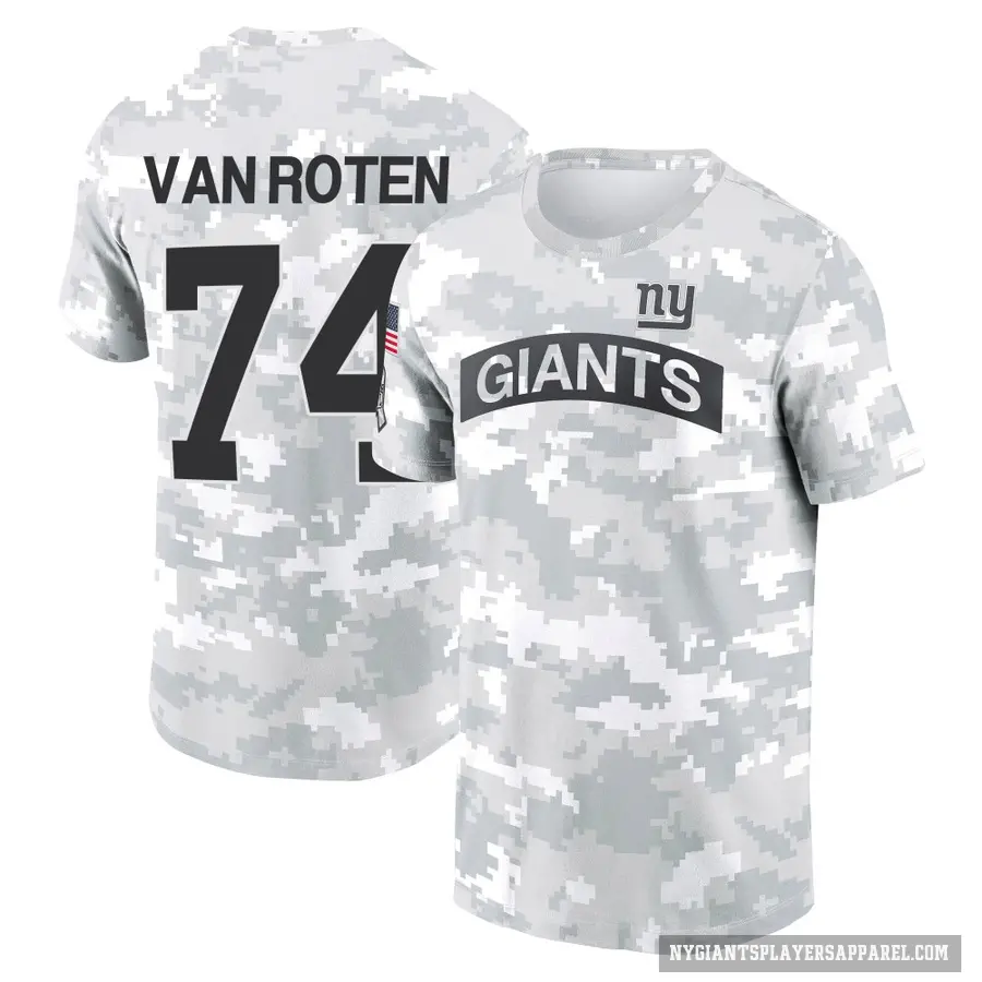 Youth ＃74 Greg Van Roten New York Giants Camo Arctic 2024 Salute to Service Performance T-Shirt