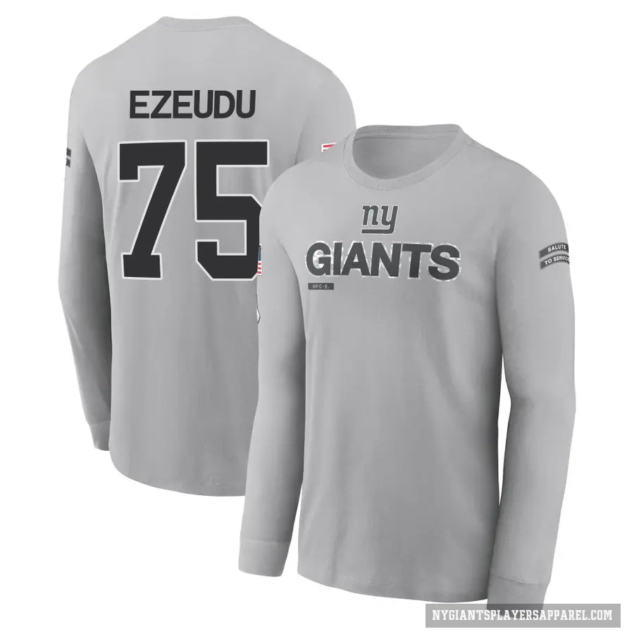 Youth ＃75 Joshua Ezeudu New York Giants Gray 2024 Salute to Service Long Sleeve T-Shirt