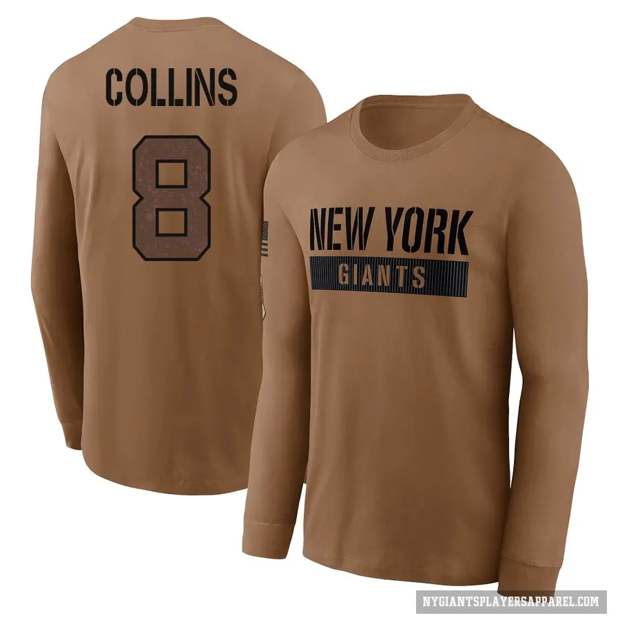 Youth ＃8 Beaux Collins New York Giants Brown 2023 Salute To Service Long Sleeve T-Shirt