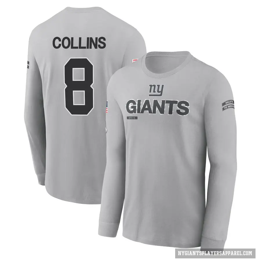 Youth ＃8 Beaux Collins New York Giants Gray 2024 Salute to Service Long Sleeve T-Shirt