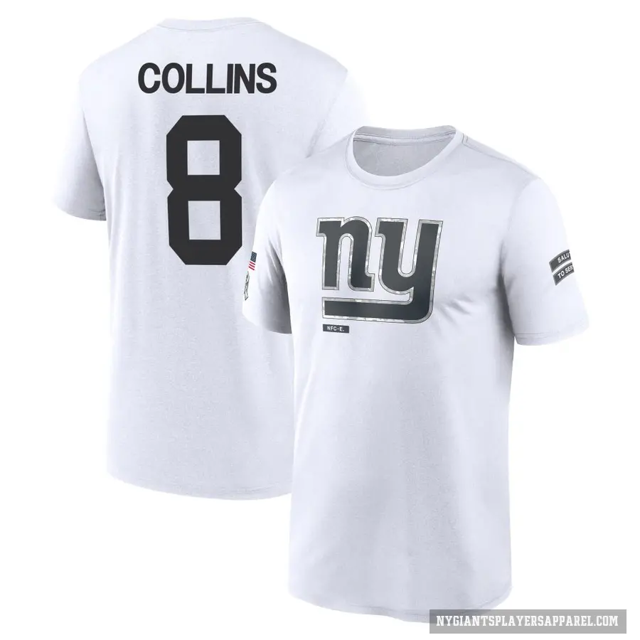 Youth ＃8 Beaux Collins New York Giants White 2024 Salute to Service Performance T-Shirt