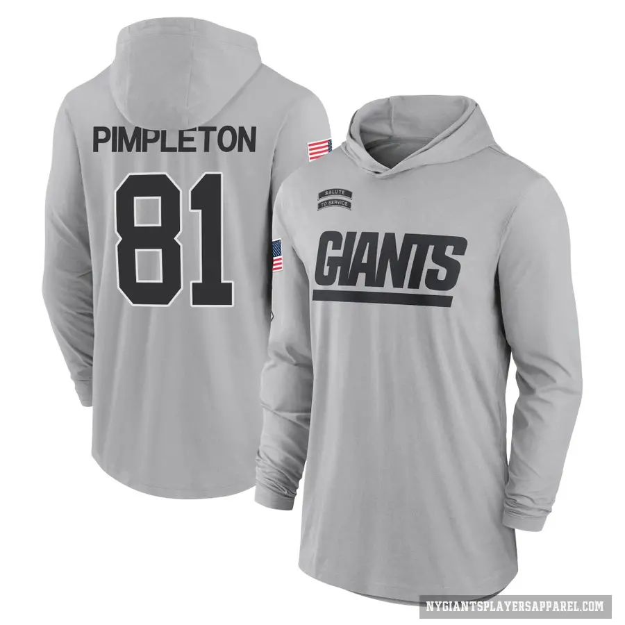Youth ＃81 Kalil Pimpleton New York Giants Gray 2024 Salute to Service Lightweight Performance Long Sleeve Hooded T-Shirt