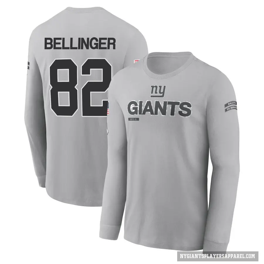 Youth ＃82 Daniel Bellinger New York Giants Gray 2024 Salute to Service Long Sleeve T-Shirt